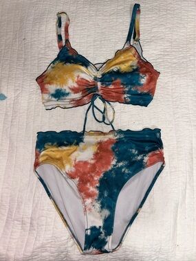 SHEIN Multicolor Tie-Dye Bikini Set in Teal, Rust & Yellow